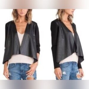 Velvet by Graham & Spenser Purity Pointe Black Faux Leather Open Front Jacket M